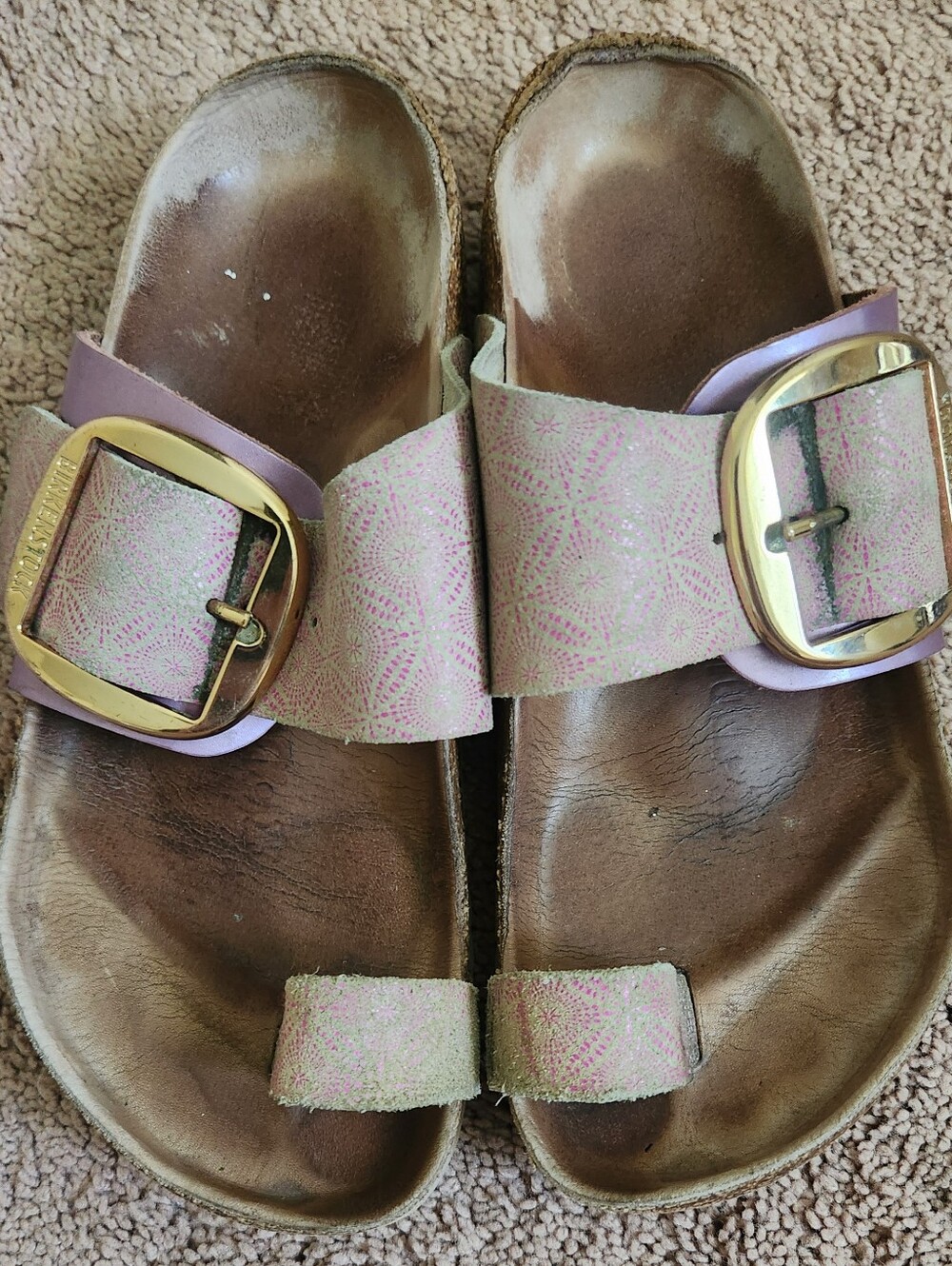 Birkenstock MIRAMAR Big Buckle Leather Ceramic Pattern Rose Rare Discontinued 38 - Picture 2 of 8